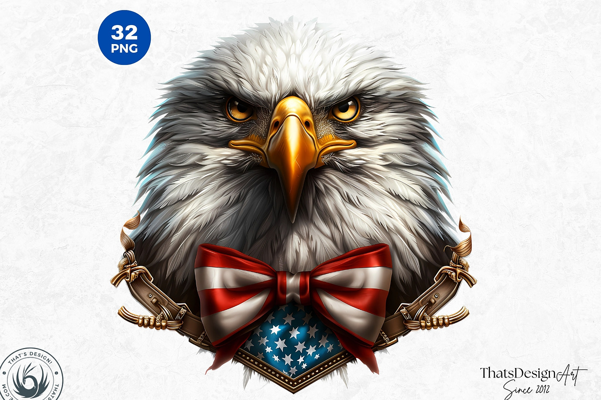 Patriotic Bald Eagle Clipart PNG V2, a Seasonal Illustration by ThatsDesignArt (Photo 6 of 10)