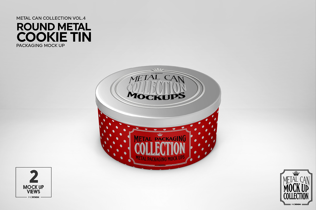 Metal Round Cookie Tin Mockup, a Cups & Container Mockup by INCDesign (Photo 2 of 8)