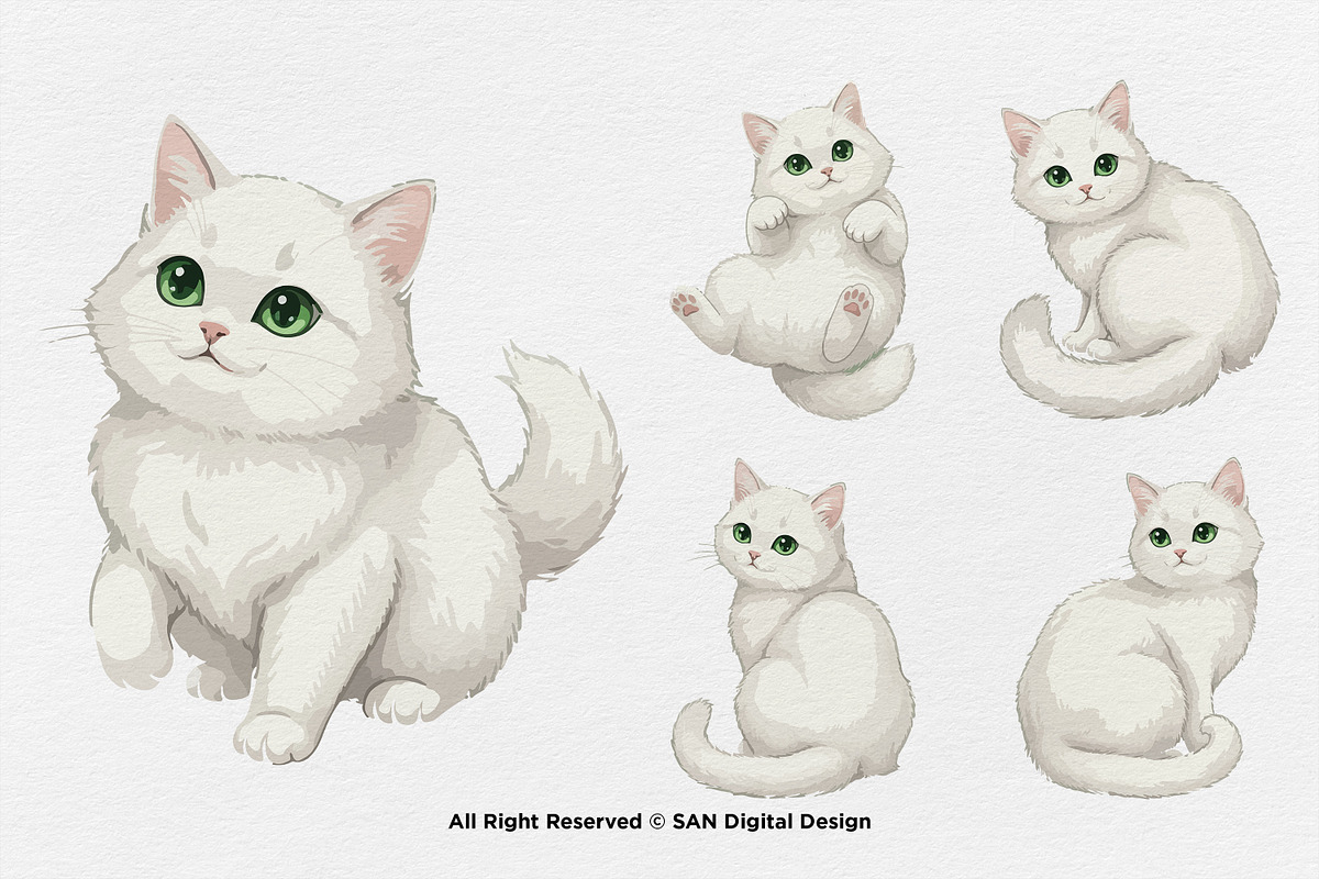 15 Bundle Watercolor White Cat Pet, an Animal Illustration by Morspective (Photo 5 of 8)