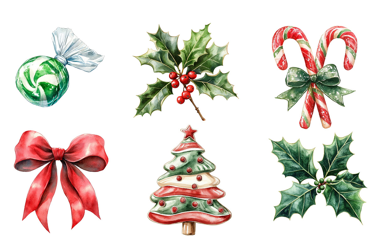 Watercolor Candy Cane Clipart, an Illustration by SinaCreation (Photo 3 of 5)