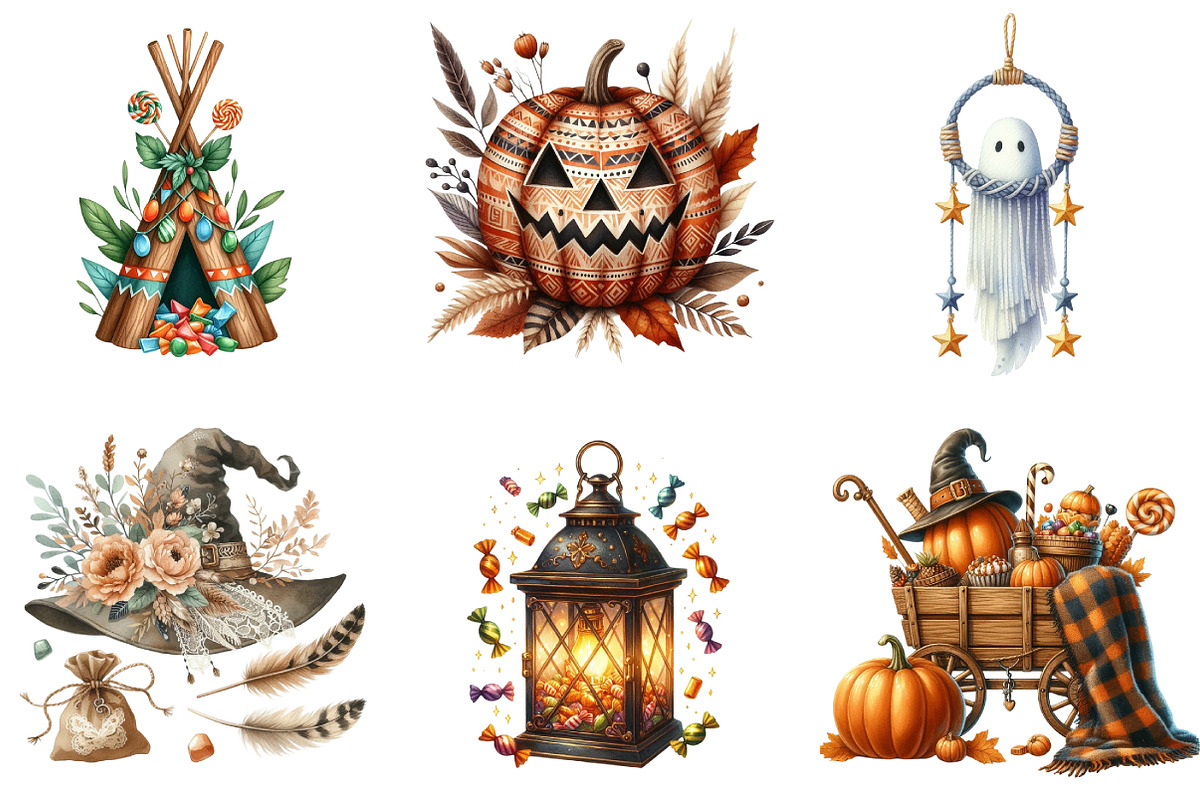 Boho Halloween Trick or Treat Clipar, an Illustration by DreamArtGraphic (Photo 4 of 4)