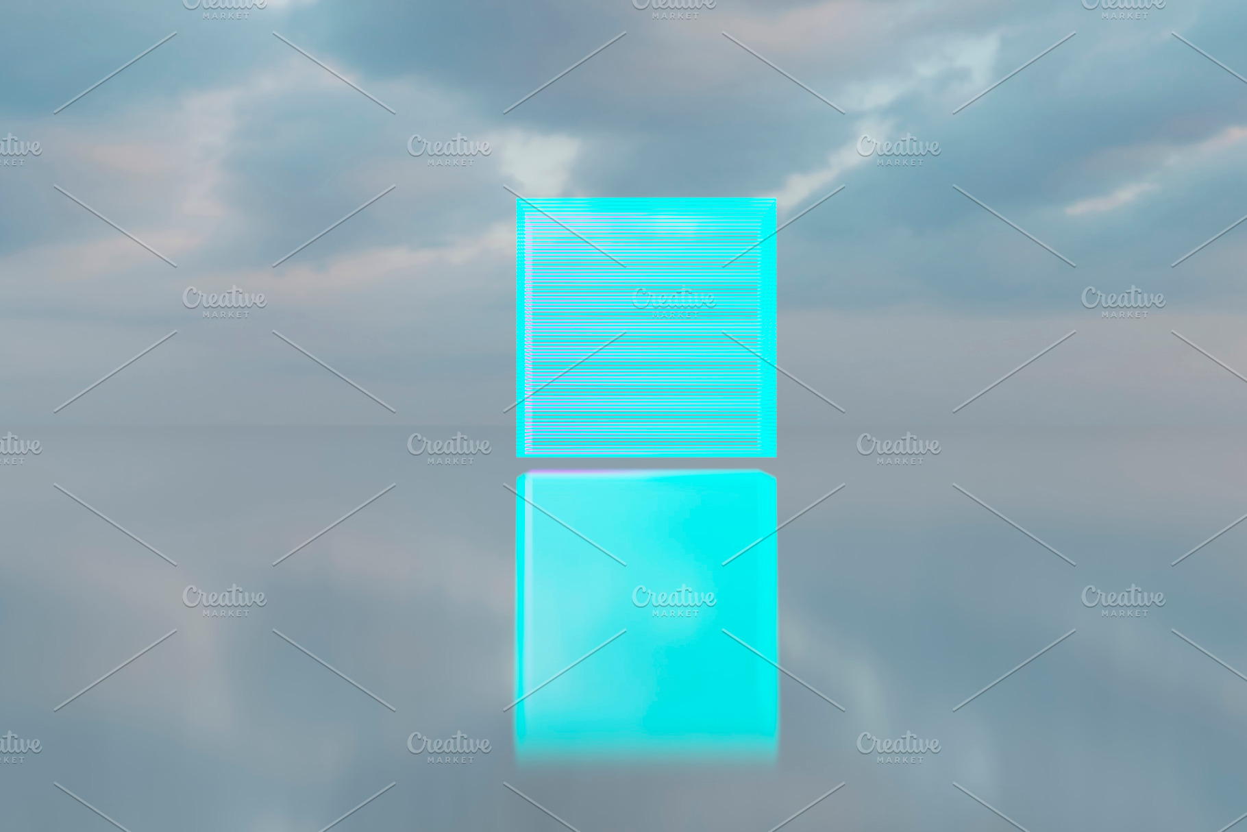 Floating cyan neon square panel with futuristic glow, an Architecture Photo by RF Images