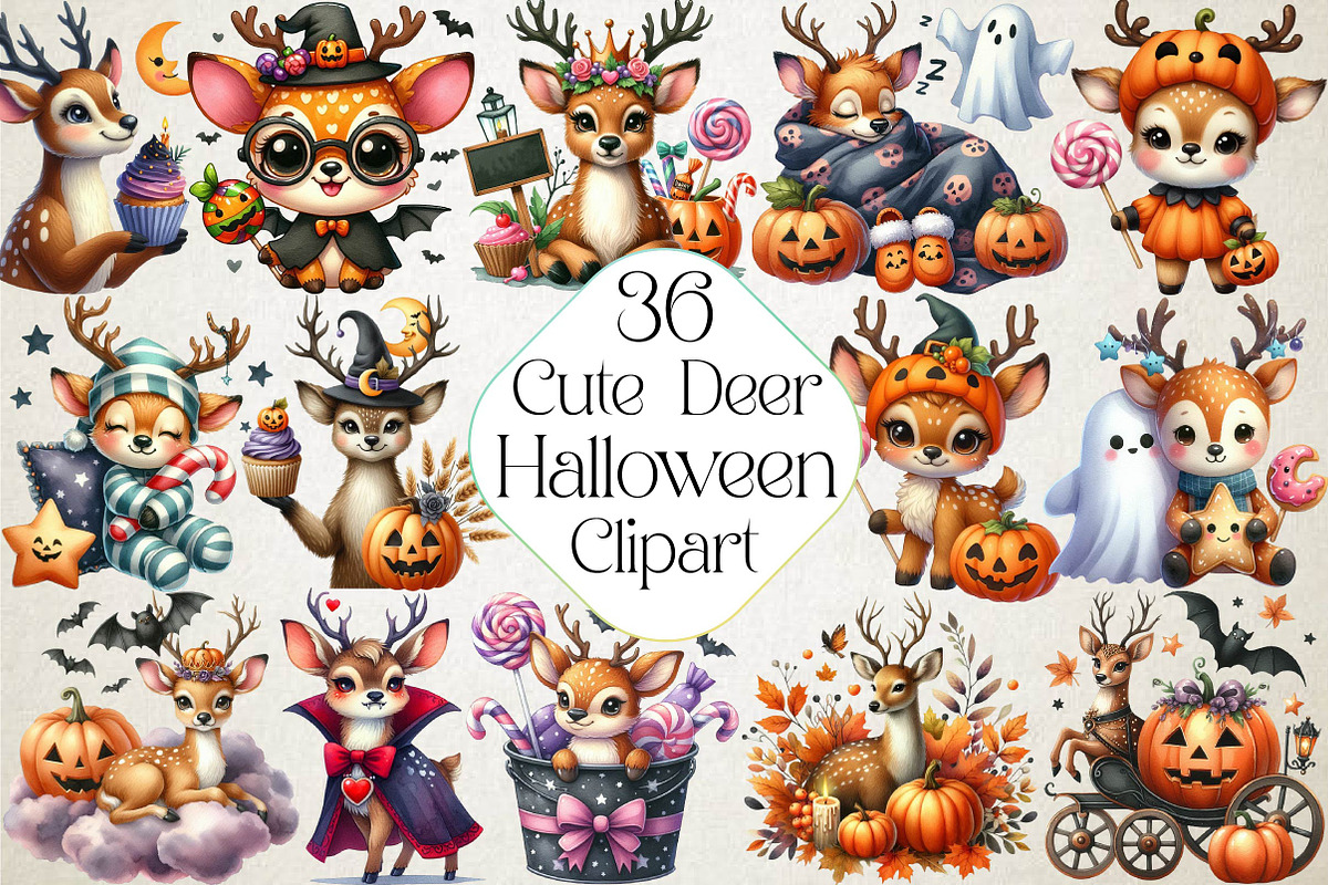 Cute Halloween Deer Clipart, an Illustration by DreamPrint404 (Photo 1 of 5)