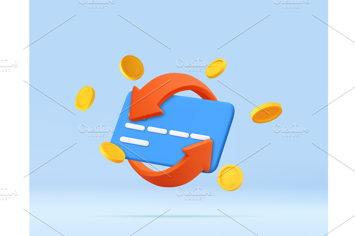 3D Credit Card with Coins and Arrows, a Finance Illustration by ModVector