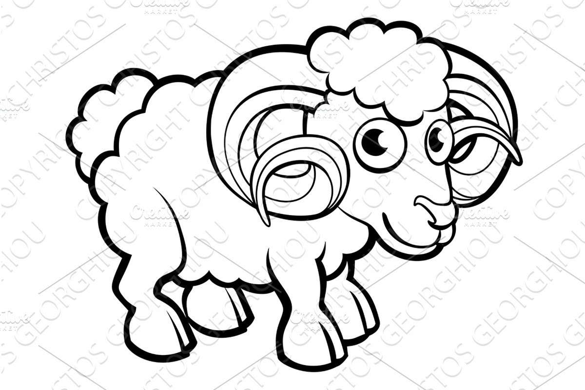 Ram Sheep Farm Animal Cartoon, an Animal Illustration by Christos Georghiou