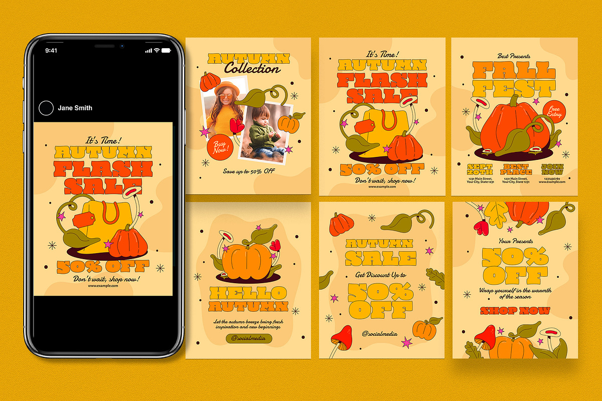 Retro Autumn Instagram Portrait Post