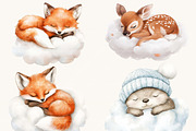 Watercolor Animals in Clouds Clipart, an Animal Illustration by SparkyDesignsUS (Thumbnail 6 of 9)