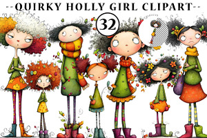 Quirky Holly Girl Clipart, an Illustration by CreationArt