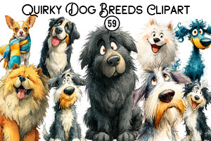 Quirky Dog Breeds Clipart, a Seasonal Illustration by CreationArt