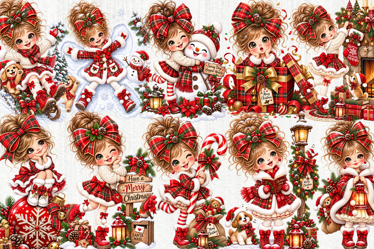 Cute Christmas Girl Clipart, a Seasonal Illustration by fashionaddict (Photo 1 of 6)