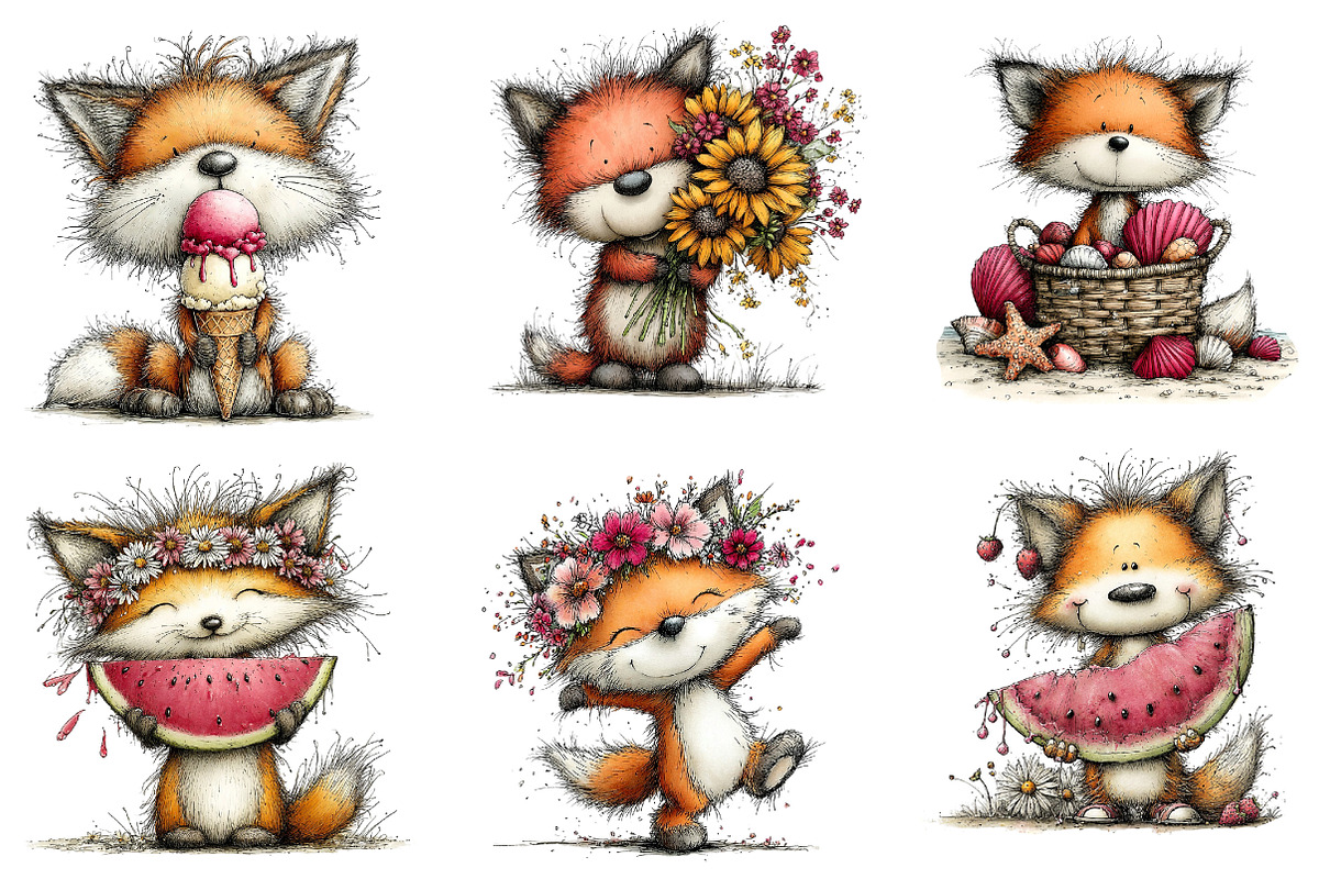 Whimsical Summer Foxs Clipart, an Illustration by Dream Creation (Photo 5 of 6)