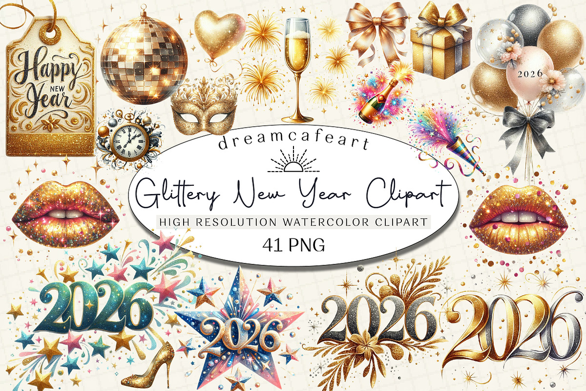 Glittery New Year Sublimation, an Illustration by DreamCafeArt (Photo 1 of 6)