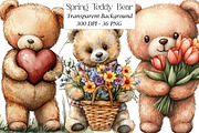 Watercolor Spring Teddy Bear Clipart, an Illustration by DreamPrint404 (Thumbnail 1 of 7)