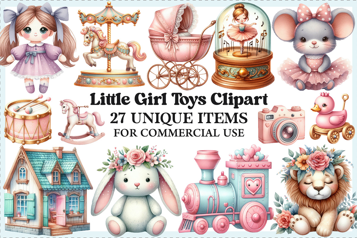 Little Girl Toys Clipart, an Illustration by Craft Nest (Photo 1 of 6)