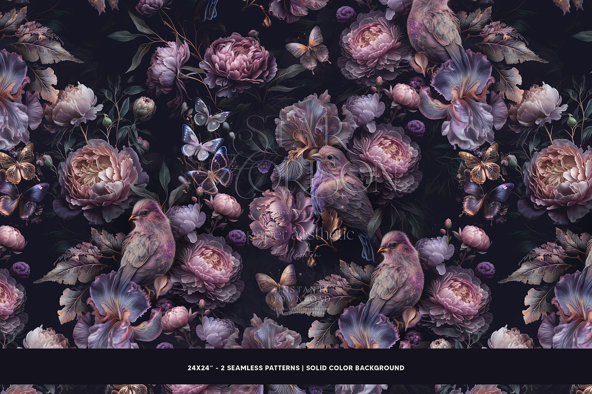 Violet Floral Birds Pattern, a Pattern Graphic by paper aesthetic (Photo 7 of 9)