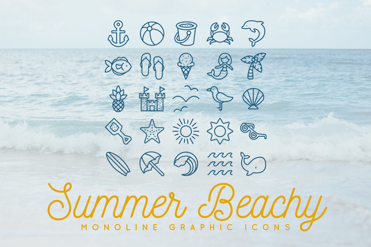 25 Summer Beach Monoline Icons, an Outline Icon by Art of a Champion (Photo 1 of 4)
