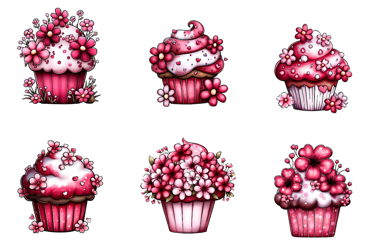 Whimsical Spring Cupcake Clipart, an Illustration by CreationArt (Photo 6 of 7)
