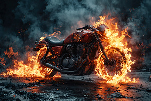 Fiery Motorcycle Inferno A Dramatic, a Transportation Photo by Stock Shape