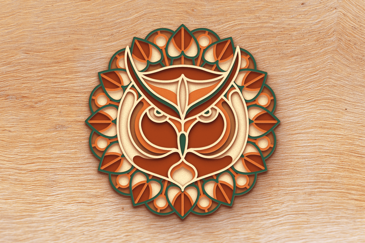 Owl 3D Mandala - SVG Laser cut file, an Object Graphic by Arshad Ali (Photo 5 of 8)