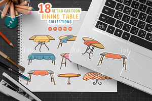 Set of wooden tables sticker design