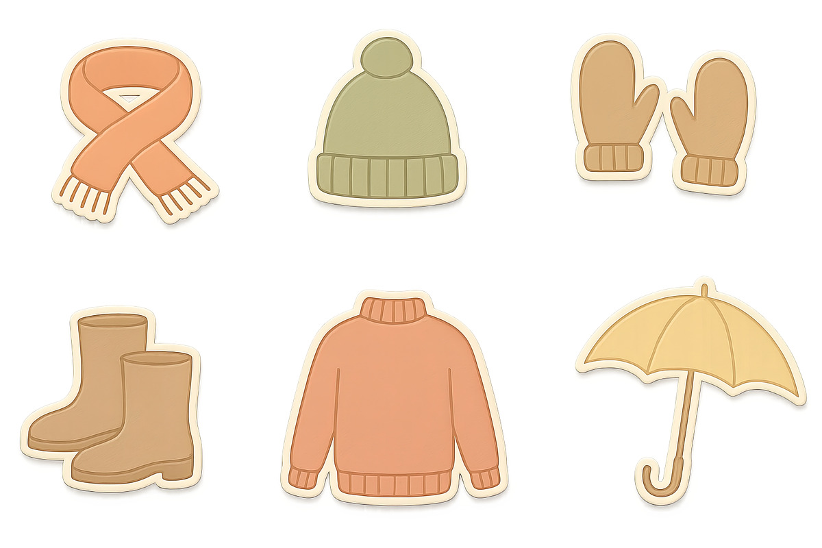 Autumn clothing and accessory icons, an Illustration by Dvoevnore photos