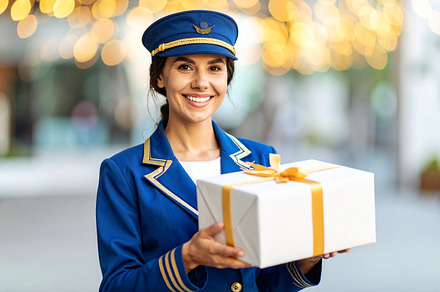 beautiful young female courier woman AI generated