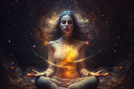 Young woman practices yoga and medit, an Illustration by Lopatin Photo