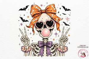 Halloween Skeleton PNG Coquette Bow, a Seasonal Illustration by SugarCloudStudioArt