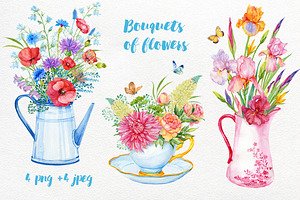 Bouquets Of Flowers Watercolor