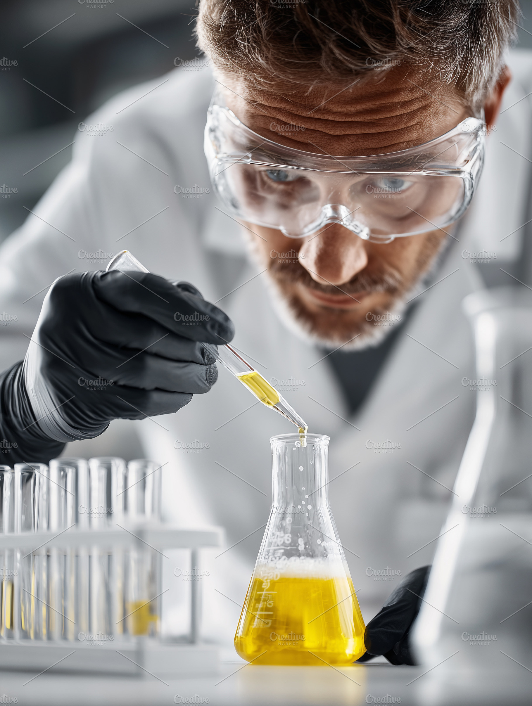 Focused scientist in protective, a Health & Medical Photo by MistyDay