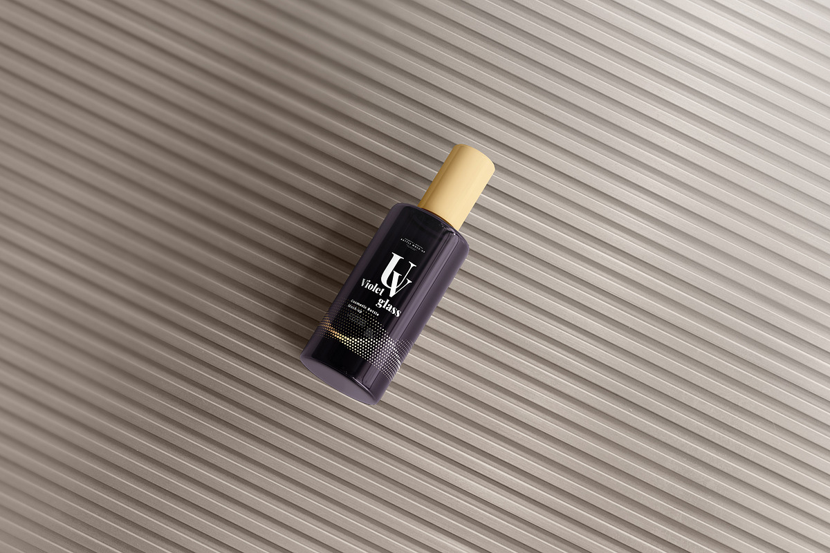 Violet Glass Cosmetic Bottle Mock-up, a Cups & Container Mockup by pmvch (Photo 10 of 20)