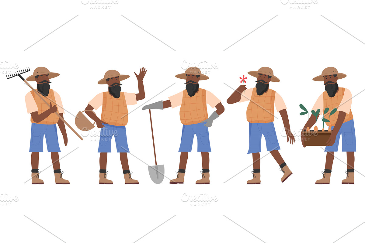 Afro Gardener Man with Tools Posing, a Person Illustration by Flashvector