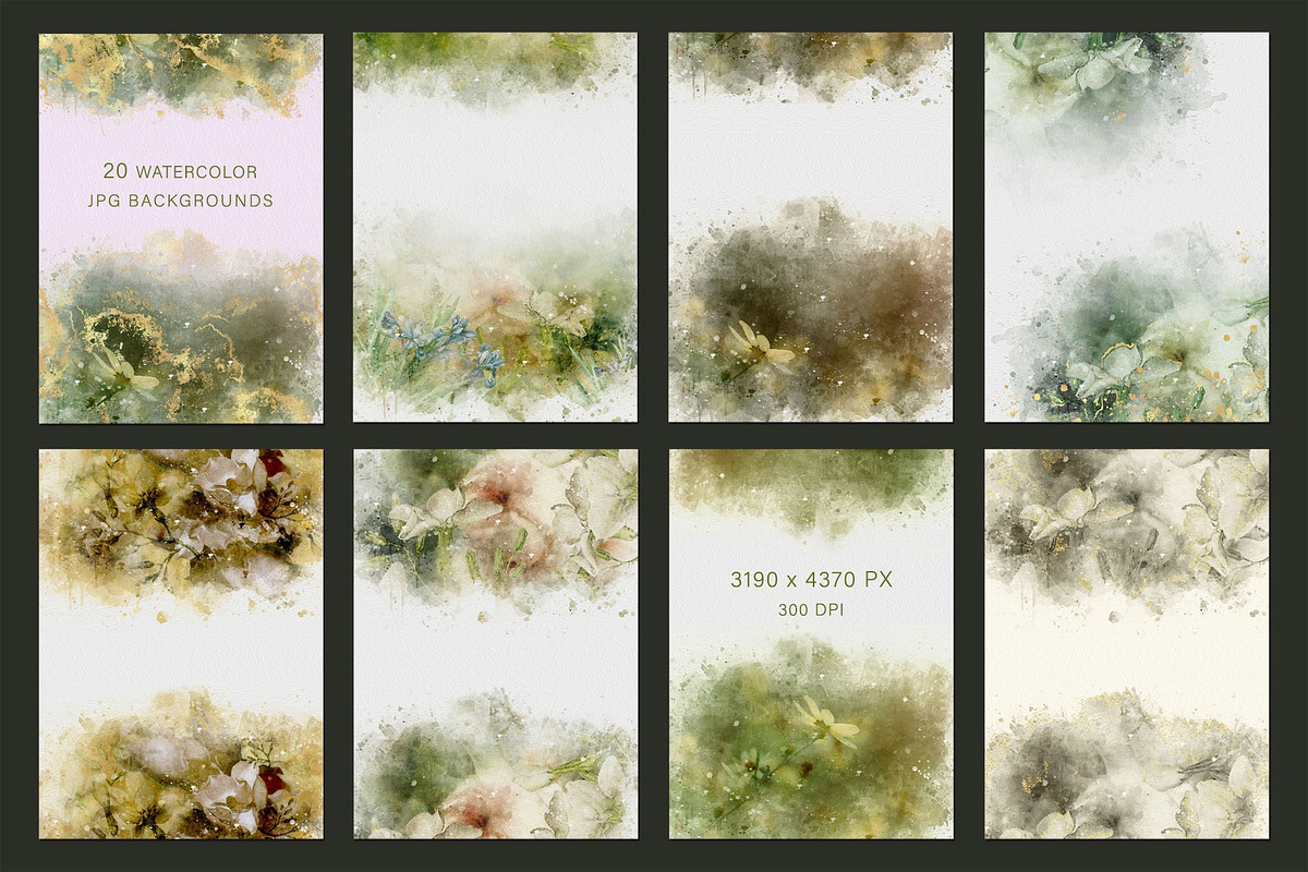 Gold & Flower Watercolor Backgrounds, a Pattern Graphic by Suna Kosem (Photo 7 of 19)
