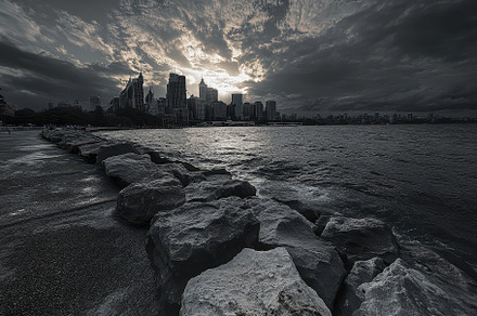 Dramatic Sydney skyline at sunset wi, a Photo by Iftikhar Alam