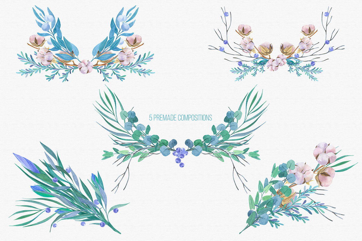 Delicate blue watercolor set., a Decorative Illustration by rubinat (Photo 4 of 6)