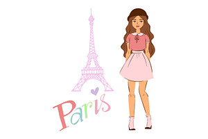 Paris And Girl In Fashion Cloths In