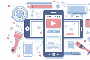 Digital devices showcasing online media and applications in a modern illustrati, an Illustration by AS photostudio