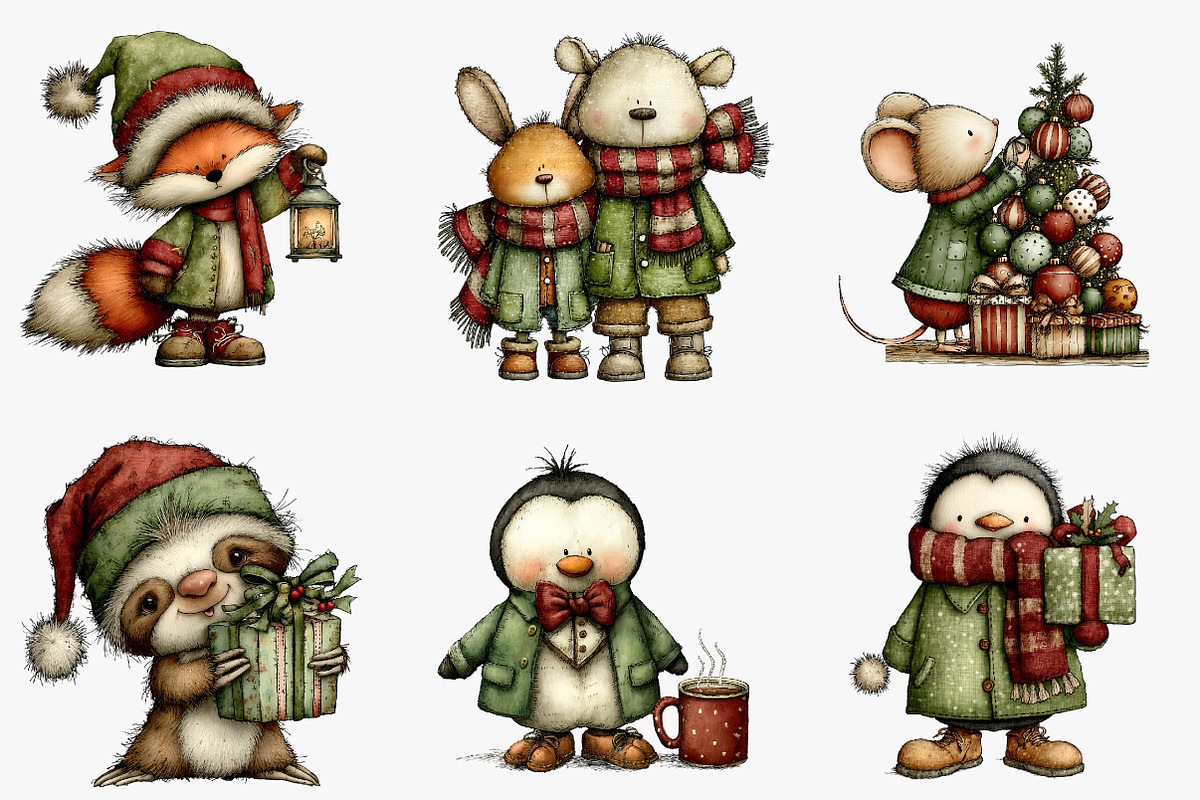 Whimsical Christmas Animals Clipart, an Illustration by CreationArt (Photo 5 of 5)