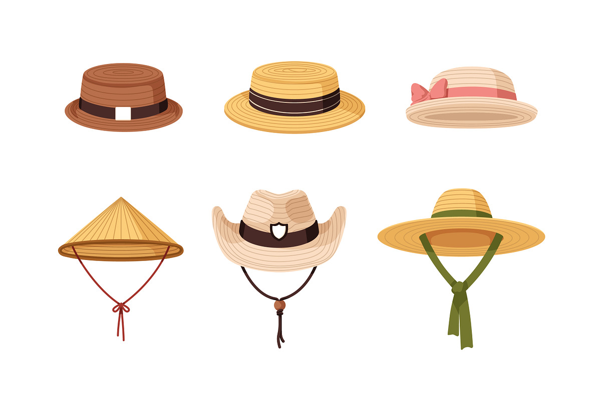Straw hats set. Summer headwear, an Object Illustration by Good Studio (Photo 2 of 4)