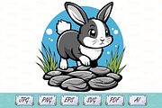Cute Bunny on Stepping Stones Vector, an Animal Illustration by Ghagra (Thumbnail 1 of 3)