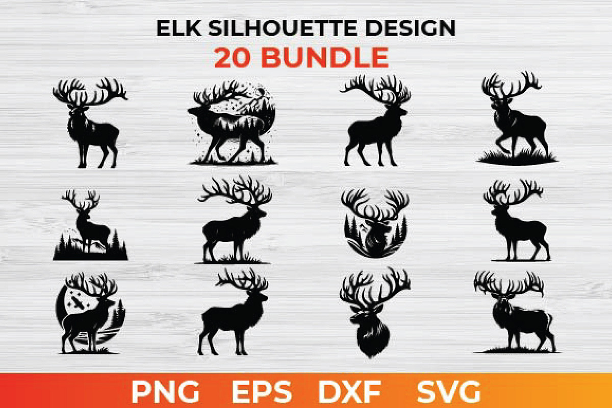 Elk Silhouette Design bundle, an Animal Illustration by bossdesigner (Photo 1 of 3)