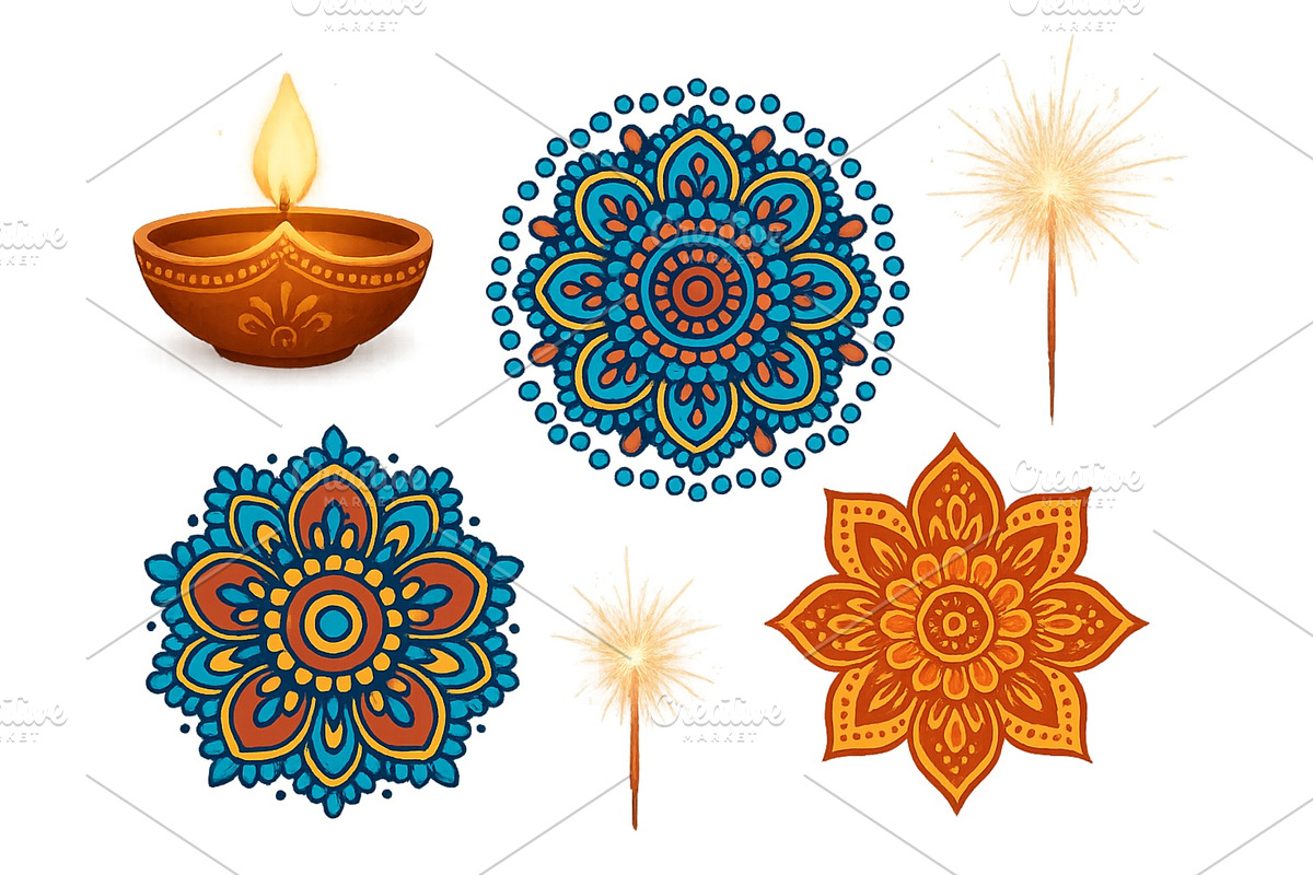 Diwali celebration elements, an Object Illustration by ZinetroN