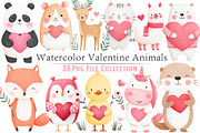 Watercolor Valentine Animals Clipart, an Illustration by Dream Creation (Thumbnail 1 of 7)