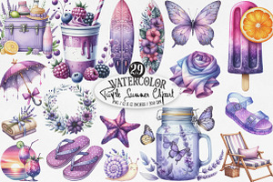 Watercolor Purple Summer Clipart, an Illustration by Designking