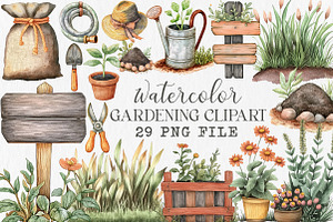 Watercolor Gardening Clipart Bundle, an Illustration by Libby Wishes
