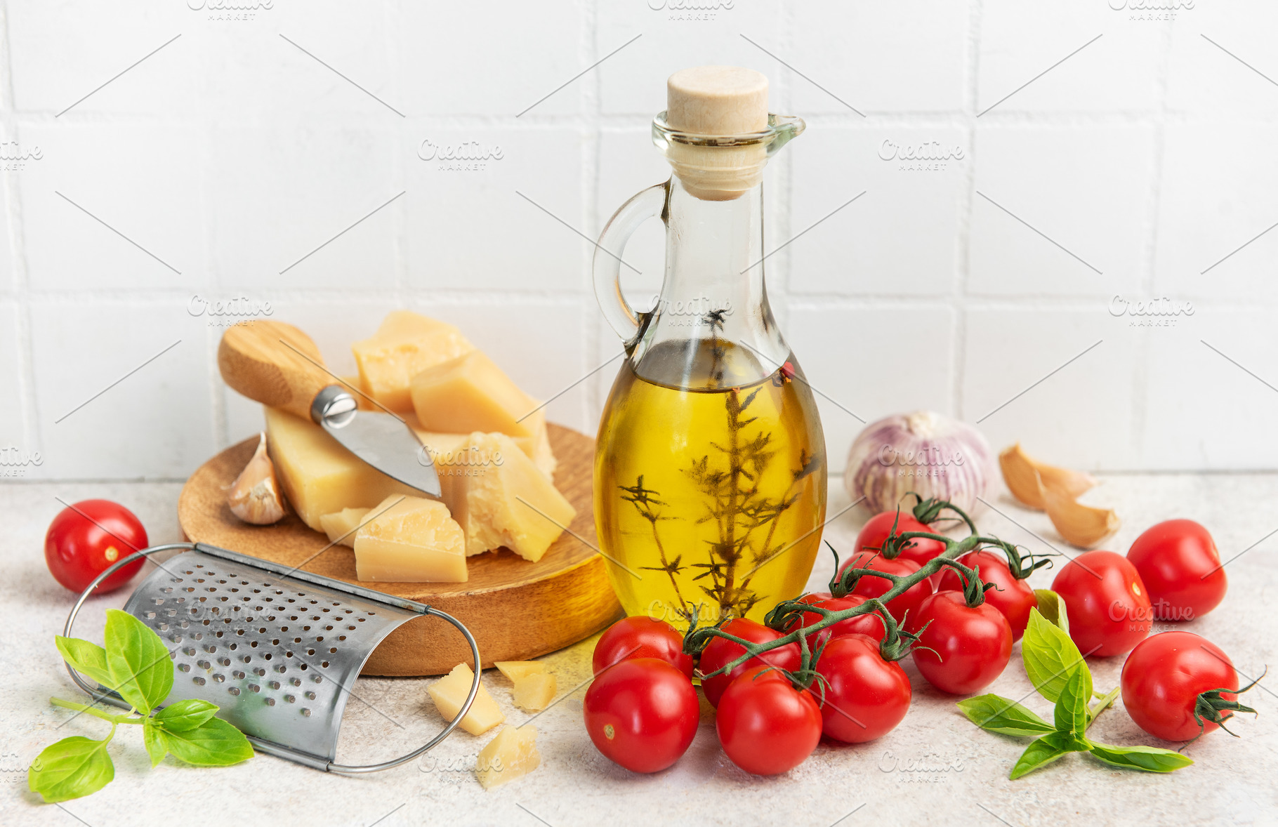 Fresh italian food ingredients for cooking pasta meal, a Food & Drink Photo by Olena Rudo