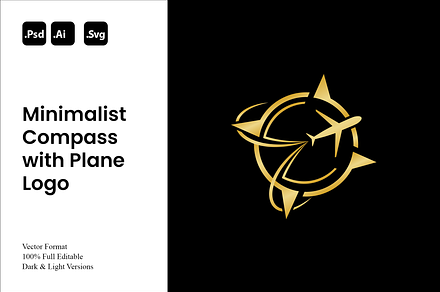 Minimalist Compass with Plane Logo, a Branding & Logo Template by Luxury Logos