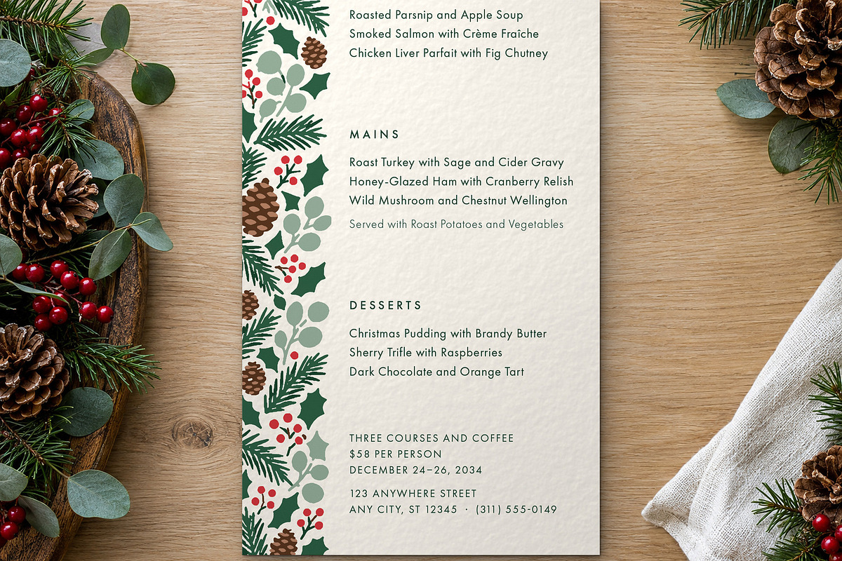 Evergreen Christmas Menu Template, a Flyer Template by BrandPacks (Photo 5 of 6)