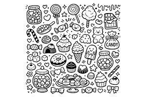 Hand drawn candy collection. Doodle