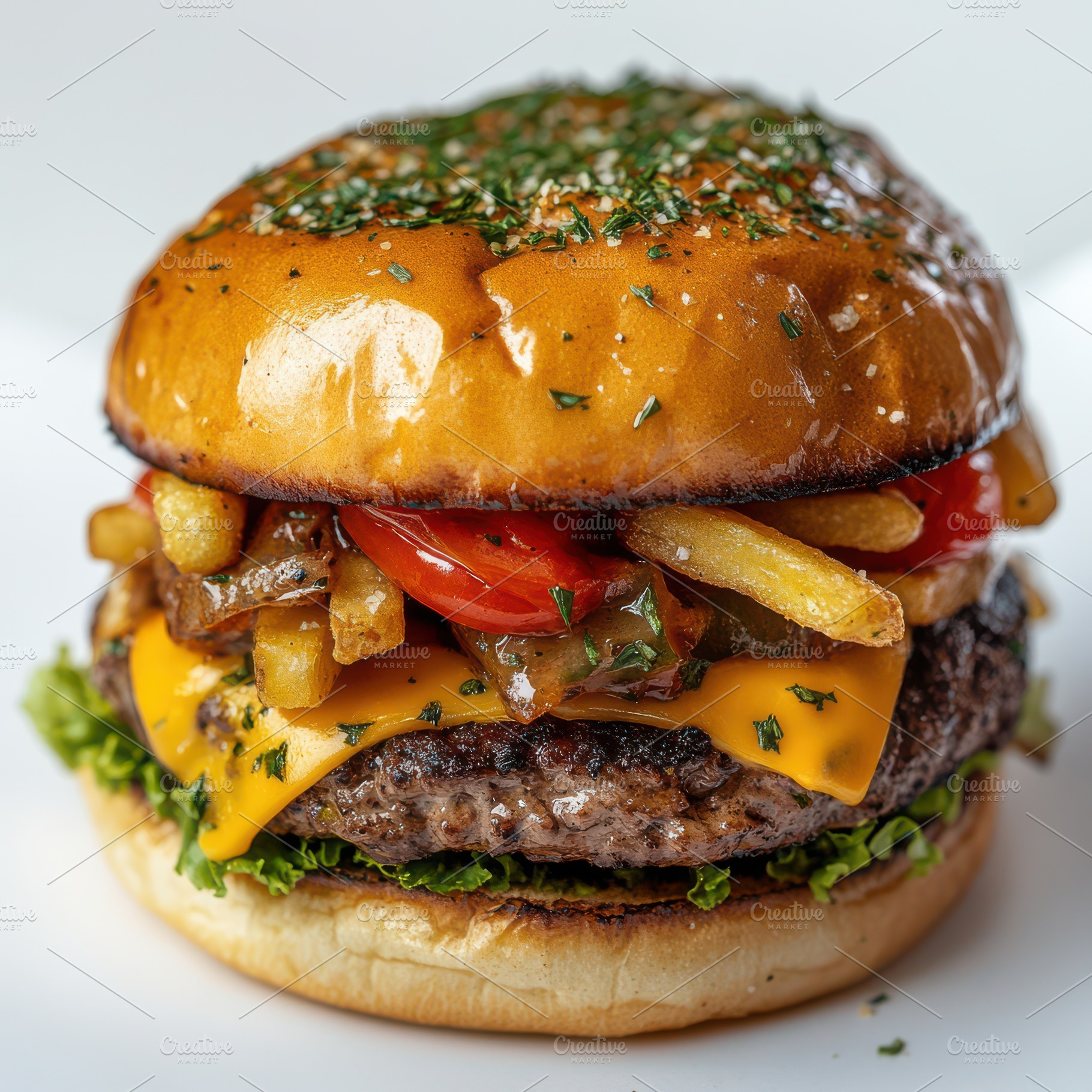 Tasty burger, French fries and the b, a Food & Drink Photo by Pixeness Studio